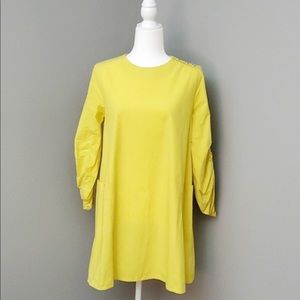 Zara XS Bright Yellow Long Sleeve Knee Length Dress